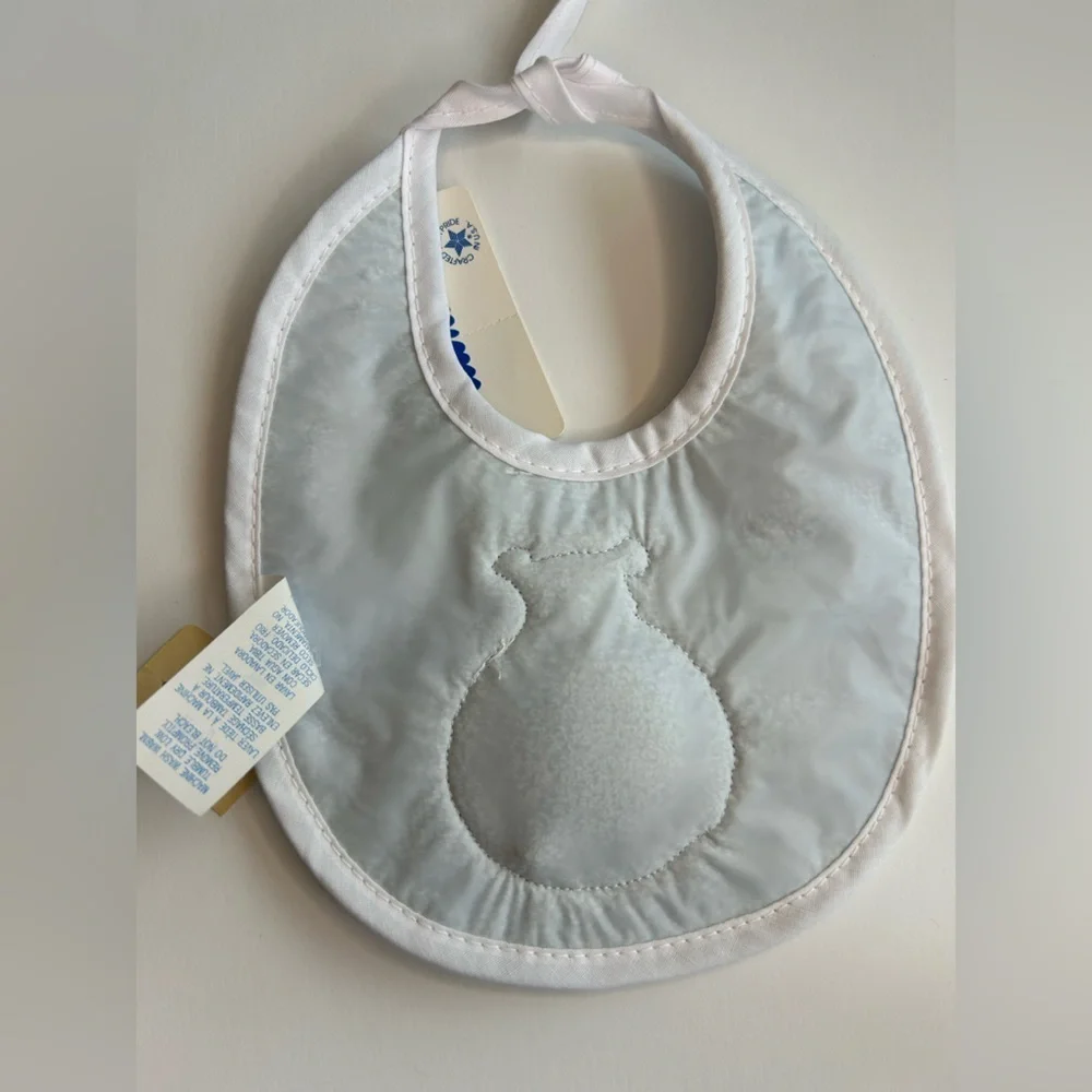 Vintage Baby Bib Blue & White Bear With Squeak Chin Boy Girl Alexis 100% Cotton